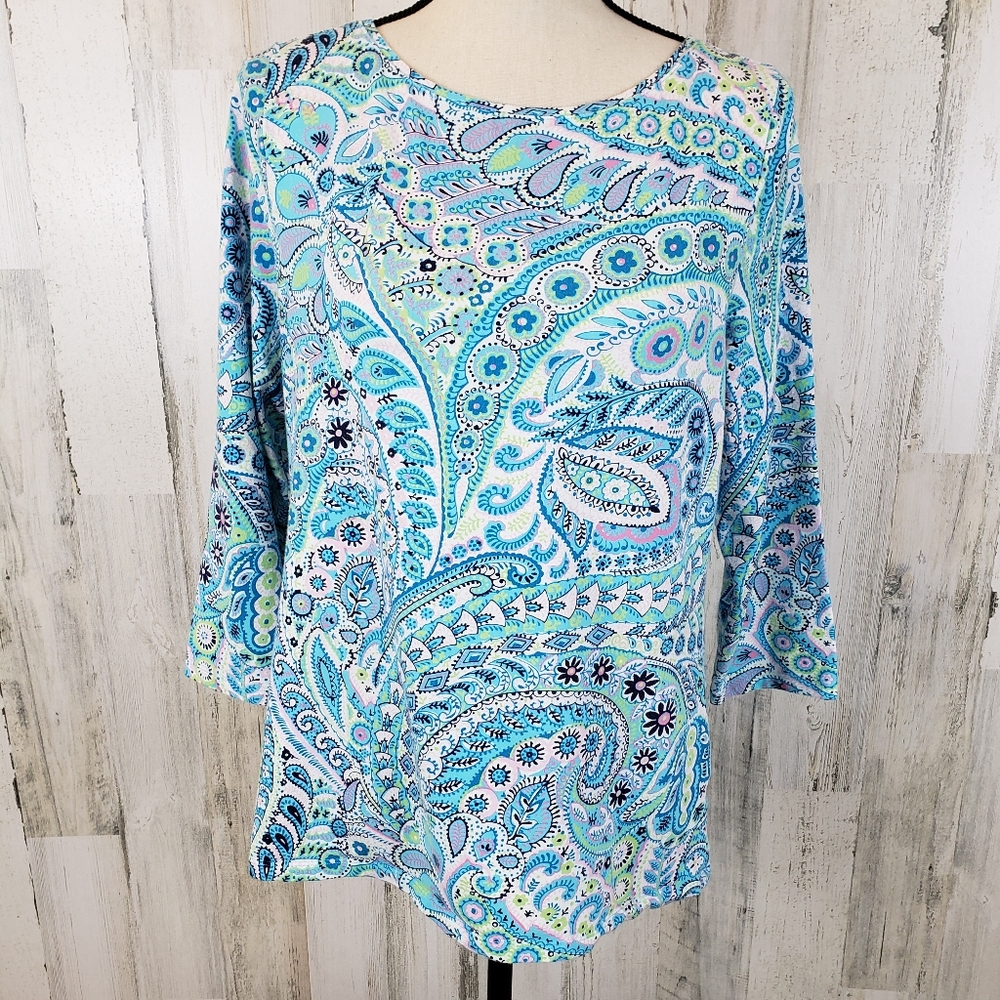 Talbots Bright Paisley Tee Sz L